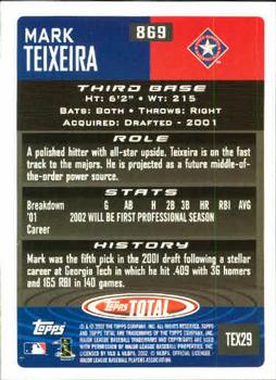 2002 Topps Total #869 Mark Teixeira Back