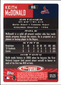 2002 Topps Total #86 Keith McDonald Back