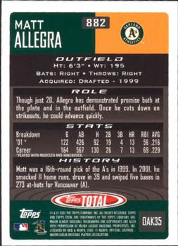 2002 Topps Total #882 Matt Allegra Back