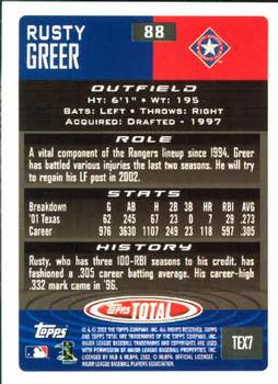 2002 Topps Total #88 Rusty Greer Back