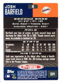 2002 Topps Total #8 Josh Barfield Back