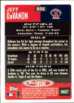 2002 Topps Total #906 Jeff DaVanon Back
