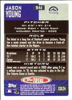 2002 Topps Total #941 Jason Young Back