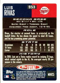 2002 Topps Total #953 Luis Rivas Back