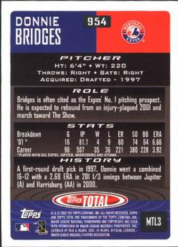 2002 Topps Total #954 Donnie Bridges Back