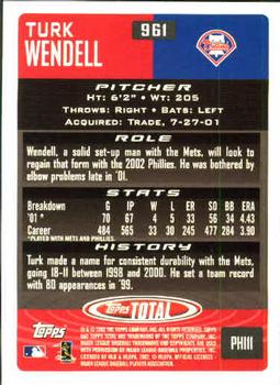 2002 Topps Total #961 Turk Wendell Back
