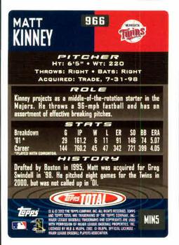 2002 Topps Total #966 Matt Kinney Back