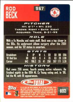 2002 Topps Total #967 Rod Beck Back