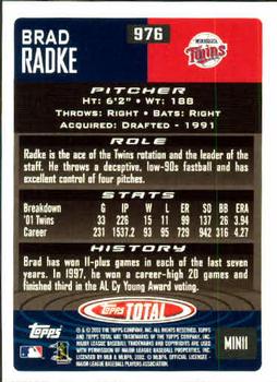 2002 Topps Total #976 Brad Radke Back