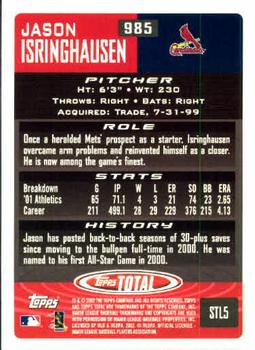 2002 Topps Total #985 Jason Isringhausen Back