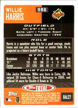2002 Topps Total #986 Willie Harris Back