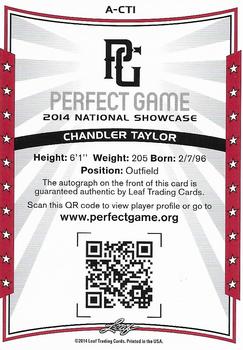 2014 Leaf Perfect Game - Autographs Black #A-CT1 Chandler Taylor Back
