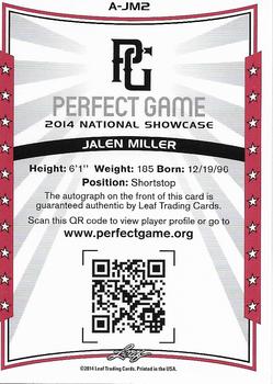 2014 Leaf Perfect Game - Autographs Black #A-JM2 Jalen Miller Back
