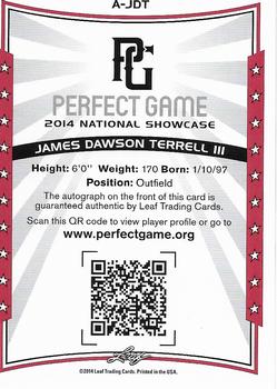 2014 Leaf Perfect Game - Autographs Black #A-JDT James Dawson Terrell III Back