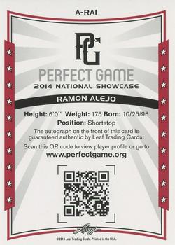 2014 Leaf Perfect Game - Autographs Black #A-RA1 Ramon Alejo Back