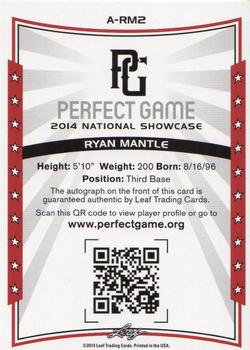 2014 Leaf Perfect Game National Showcase - Autographs Black #A-RM2 Ryan Mantle Back