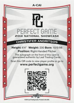 2014 Leaf Perfect Game - Autographs Gold #A-CA1 Christifer Andritsos Back