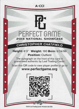2014 Leaf Perfect Game National Showcase - Autographs Gold #A-CC1 Christopher Chatfield Back