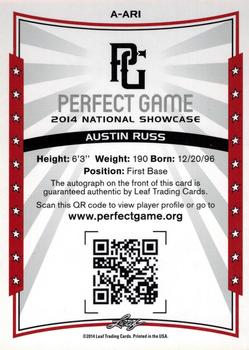 2014 Leaf Perfect Game - Autographs Blue #A-AR1 Austin Russ Back