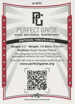2014 Leaf Perfect Game - Autographs Blue #A-NT1 Nathan Trevillian Back