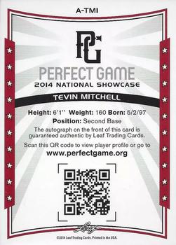 2014 Leaf Perfect Game National Showcase - Autographs Blue #A-TM1 Tevin Mitchell Back