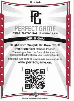 2014 Leaf Perfect Game National Showcase - Autographs Green #A-CG4 Chris Gau Back