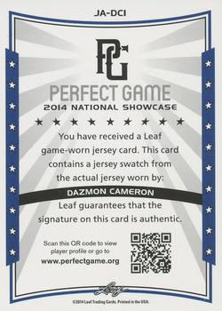 2014 Leaf Perfect Game - Autographed Jersey Red #JA-DC1 Dazmon Cameron Back