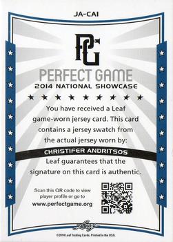 2014 Leaf Perfect Game National Showcase - Autographed Jersey Gold Spectrum #JA-CA1 Christifer Andritsos Back