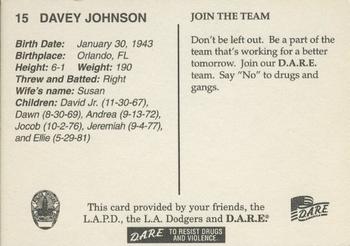 1999 Los Angeles Dodgers Police #15 Davey Johnson Back