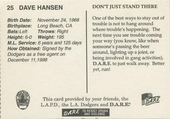 1999 Los Angeles Dodgers Police #25 Dave Hansen Back