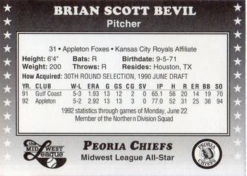 1992 Midwest League All-Stars #NNO Brian Bevil Back