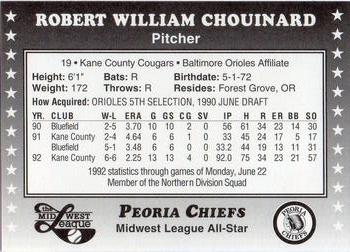 1992 Midwest League All-Stars #NNO Bobby Chouinard Back