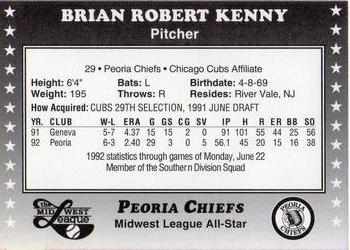 1992 Midwest League All-Stars #NNO Brian Kenny Back