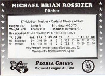 1992 Midwest League All-Stars #NNO Mike Rossiter Back
