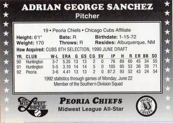 1992 Midwest League All-Stars #NNO Adrian Sanchez Back