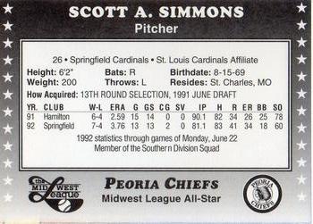 1992 Midwest League All-Stars #NNO Scott Simmons Back