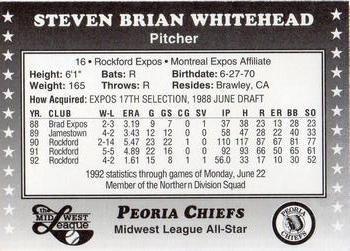 1992 Midwest League All-Stars #NNO Steve Whitehead Back