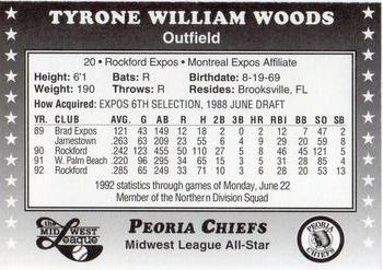 1992 Midwest League All-Stars #NNO Tyrone Woods Back