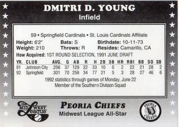 1992 Midwest League All-Stars #NNO Dmitri Young Back