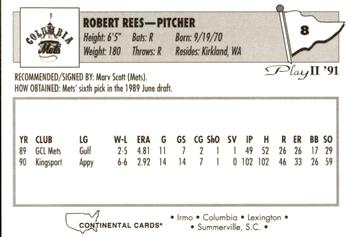 1991 Play II Columbia Mets #8 Rob Rees Back