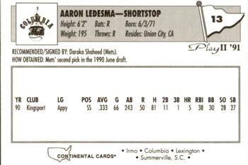 1991 Play II Columbia Mets #13 Aaron Ledesma Back