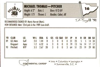 1991 Play II Columbia Mets #16 Mike Thomas Back