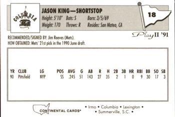 1991 Play II Columbia Mets #18 Jake King Back