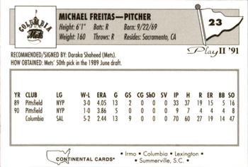 1991 Play II Columbia Mets #23 Mike Freitas Back