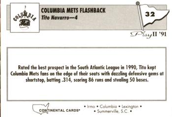 1991 Play II Columbia Mets #32 Tito Navarro Back