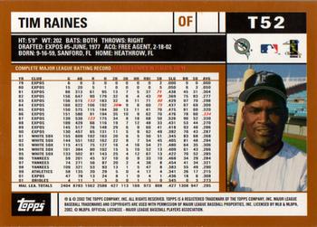 2002 Topps Traded & Rookies #T52 Tim Raines Back