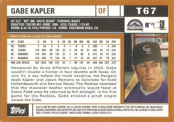 2002 Topps Traded & Rookies #T67 Gabe Kapler Back