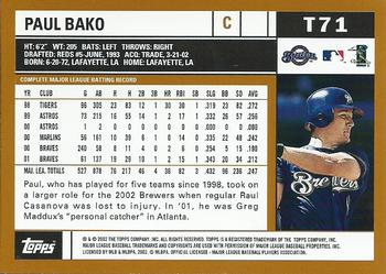 2002 Topps Traded & Rookies #T71 Paul Bako Back