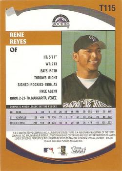 2002 Topps Traded & Rookies #T115 Rene Reyes Back