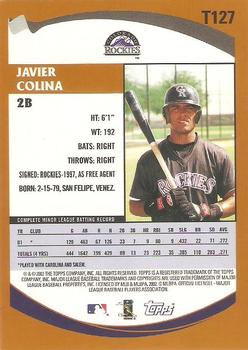2002 Topps Traded & Rookies #T127 Javier Colina Back